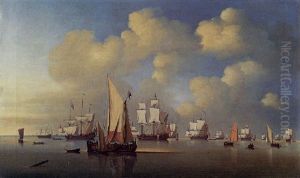 English And Dutch Men-o'war And Other Shipping In A Calm by Hendrik Jacobsz Dubbels