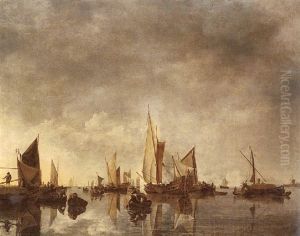 A Calm With States Yachts, Hay Barges And Other Shipping Offshore by Hendrik Jacobsz Dubbels