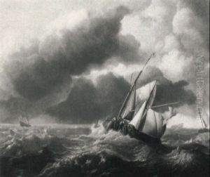 Segelboote Auf Bewegter See by Hendrik Jacobsz Dubbels