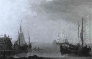 Dutch Kaags Moored At Low Tide Beneath A Quay