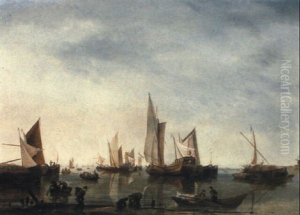 A Calm With States Yachts, Hay Barges And Other Shipping Offshore - view 1