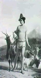 A Neapolitan Goatherd With A View Of Vesuvius In The Background by Francois Dubois