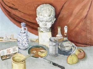 Stilleben Mit Rotem Vorhang by Georges Arnold Dubois