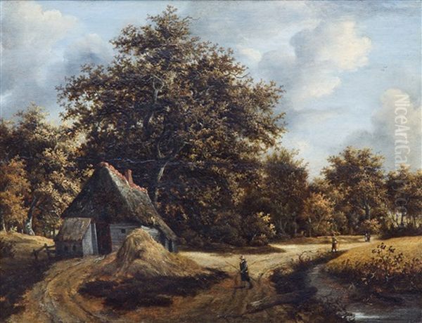 A Forest View With Figures On A Path Near A Cottage - view 1