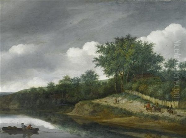 Weite Flusslandschaft Mit Reiter Und Reisenden - view 1