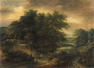 Wooded Landscape With Figural Staffage
