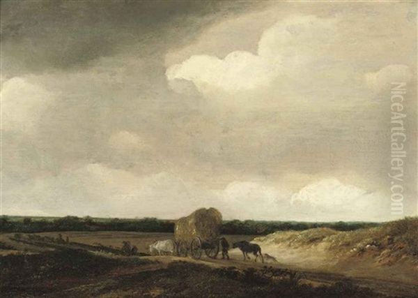 A Dune Landscape With Peasants, Cattle And A Cart Of Hay On A Path - view 1