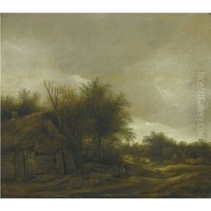 A Dune Landscape With Figures On A Sandy Path Near A Cottage