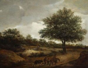 Haarlemer Landschaft. Im Vordergrund Ziehende Bauern, Hinter Den Baumen Bauernhauser by Guillam Dubois