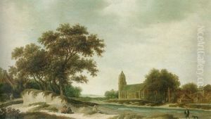 Village Landscape With A Church Beyond by Guillam Dubois