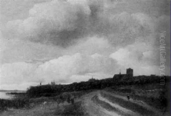 Peasants On A Country Road On The Outskirts Of Naarden, The Tower Of The Grote Or Vituskerk Beyond - view 1