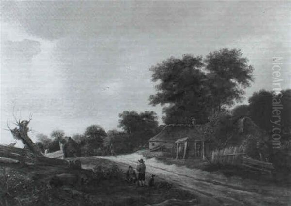 Peasants Resting Beside A Path Leading Past A Rustic Cottage With Woodland Beyond - view 1