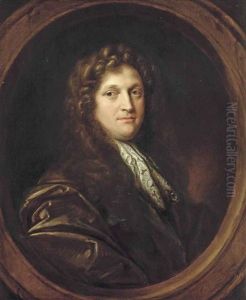 Portrait Of A Gentleman, Half-length, In A Brown Coat With A Lace Cravat, In A Sculpted Oval