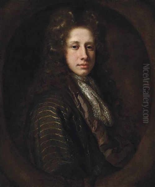 Portrait Of A Gentleman, Possibly Lord John Somers, Bust-length, In An Embroidered Coat And A Lace Ruff, In A Sculpted Cartouche - view 1