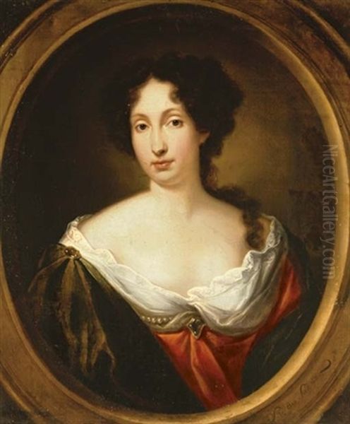 Portrait Of A Lady, Louise De Kerouaille (?), Duchess Of Portsmouth, In An Amber Silk Dress And Blue Shawl - view 1