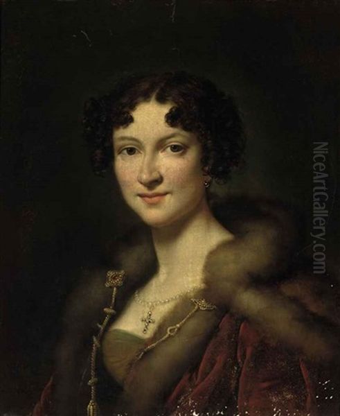 Portrait Of Henriette Louise Peterson, Wife Of Auguste, Baron Du Bois De Ferrieres In A Fur-trimmed Red Mantle And Jewels - view 1