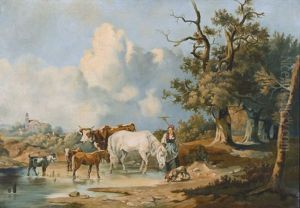 Sommerliche Landschaft Mit Bauerin Und Tieren by Charles Jacques DuBois-Melly