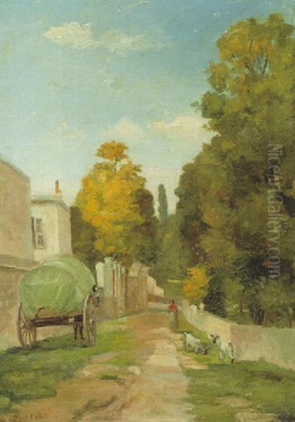 Landstrase Mit Planwagen Und Ziegen - view 1