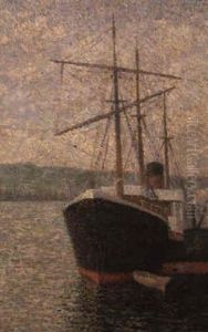 Steamer Dans Le Port De Rouen by Albert Dubois-Pillet