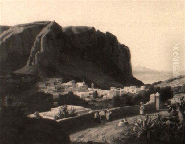 Figures On A Path Near Rome, A Village In The Background - view 1
