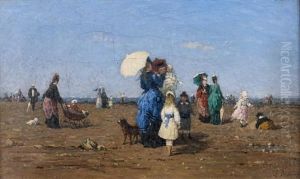 Elegantes Et Leurs Familles Sur La Plage En Normandie by Alexandre Dubourg
