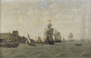 Navires Pres D'un Port by Alexandre Dubourg