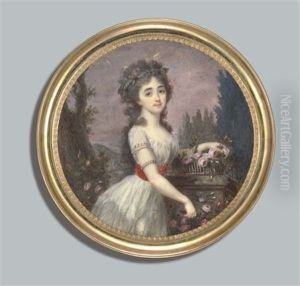A Young Lady, Holding A Small Wooden Handled Scythe And Cutting Roses In Her Right Hand