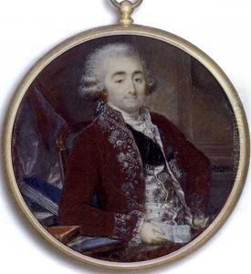 Comte De Barral, Seated Holding A Letter In His Right Hand With His Elbow Resting On A Table Strewn With Books, In Claret-coloured Coat With Heavily Embroidered Border, Embroidered Spotted White Silk