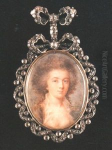 A Fine Portrait Of A Lady Wearing Dress, Landscape Background by Augustin Dubourg