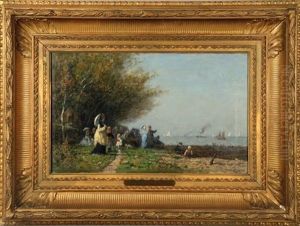 Crinolines Sur La Plage Des Lutins A Noirmoutier-en-l'ile by Louis Alexandre Dubourg