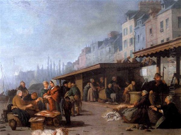 Honfleur, Le Marche Aux Poissons by Louis Alexandre Dubourg