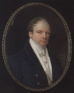 A Gentleman, Wearing Blue Coat, White Waistcoat, Tied Stock And Cravat Held With Red Stickpin