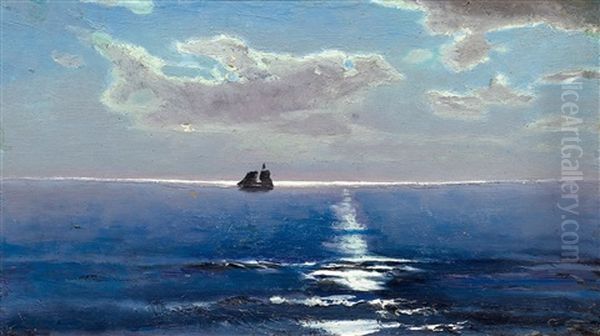 Sea View With Sailing Ship By Moonlight - view 1
