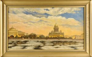 Blick Uber Die Zugefrorene Newa Auf Die Isaakskathedrale In St. Petersburg by Nikolai Nikanorovich Dubovskoy