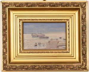 Figures And Boats By A Dock by Nikolai Nikanorovich Dubovskoy