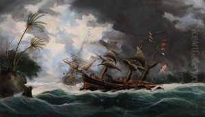 Segelschiffe Im Sturm Vor Sudlicher Kuste by Cheri Francois Marguerite Dubreuil