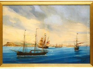 Navires Espagnol Et Americain En Rade Du Havre by Cheri Francois Marguerite Dubreuil