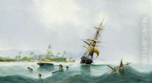 Schiff Im Sturm (+ Schiffe Auf Dem Genfersee; Pair) by Cheri Francois Marguerite Dubreuil
