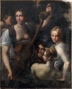 Venus, Minerve Et Junon Ecoutant Une Femme Jouant Du Violoncelle by Toussaint Dubreuil