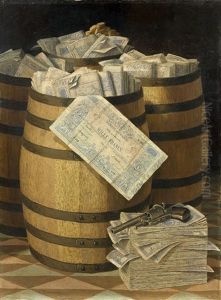 Trompe-l'oeil Aux Billets De Mille Francs Et Au Revolver by Victor Dubreuil