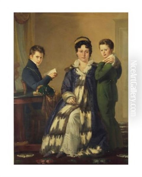 Portrait De Madame Le Hideux Et De Ses Deux Fils Paul Et Victor - view 1