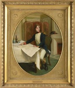 Bonaparte En Uniforme D"officier De Volontaires, Etudiant Une Carte