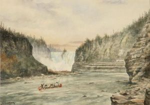 Waterfall In A Western Landscape by William Weaver Armstrong