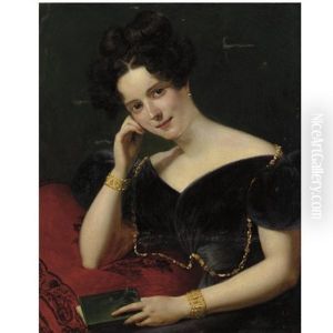 Portrait Of A Lady With Book by Claude-Marie Dubufe