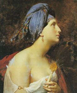 Portrait D'orientale Au Turban Bleu by Claude-Marie Dubufe