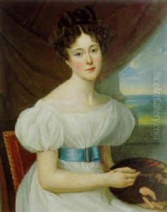 Portrait De Jeune Fille A La Palette by Claude-Marie Dubufe