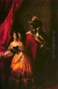 Le Duc Et La Duchesse De Dino Au Bal Masque, Mardi Gras 1840 by Claude-Marie Dubufe