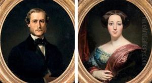 Portrait D'homme Et Portrait De Femme En Medaillons (2 Works) by Edouard Louis Dubufe