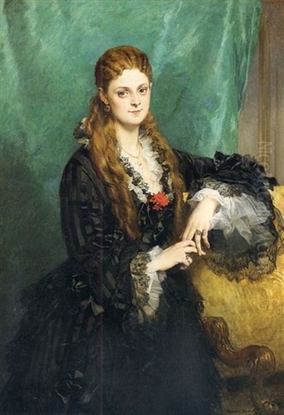 Portrait De Jeune Femme Accoudee A Un Fauteuil - view 1