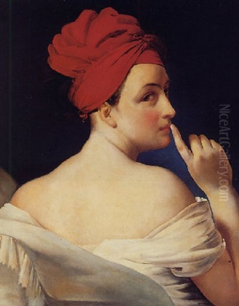 Femme En Buste Vue De Dos, Coiffee D'un Turban Rouge - view 1